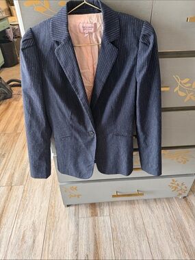 Rebecca Taylor Navy Pinstripe Blazer with Pink Lining